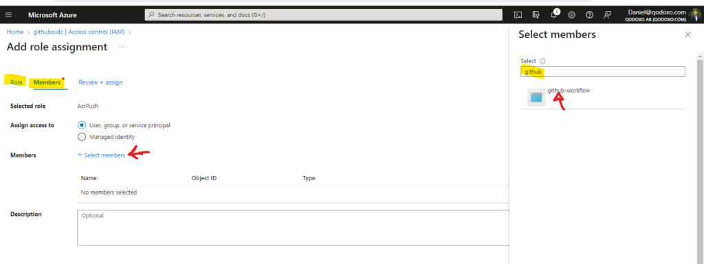 Configuring Role and Members for the azure AD (Microsoft Entra Identity ) app registration 