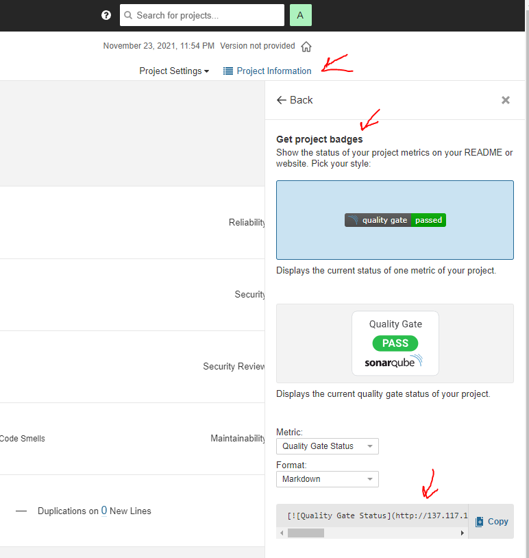 SonarQube badges