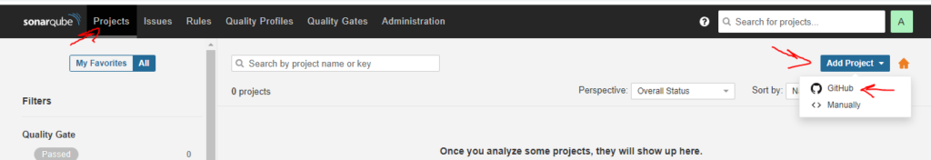 Create a new project via GitHub integrations in SonarQube