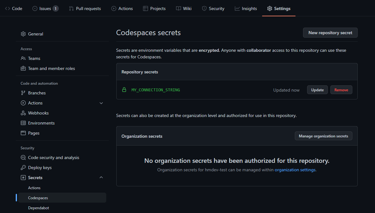 Environment Variables as GitHub Codespaces Secret