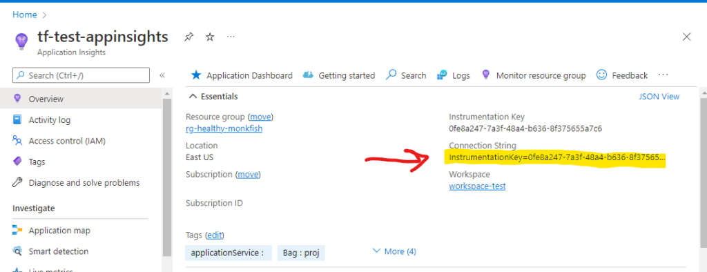 Azure Application Insight connection string