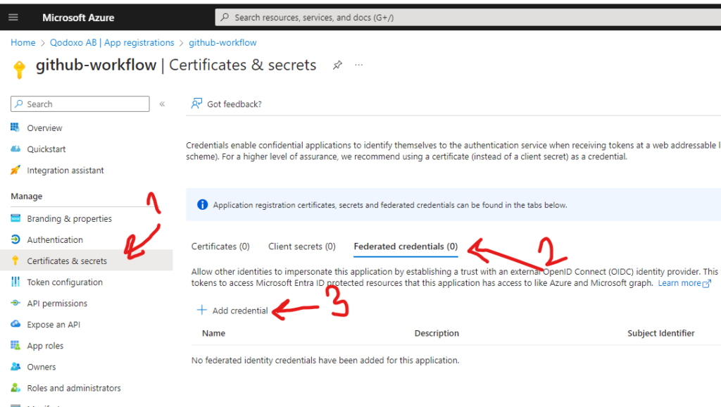 Creating an App Registration for Federated access